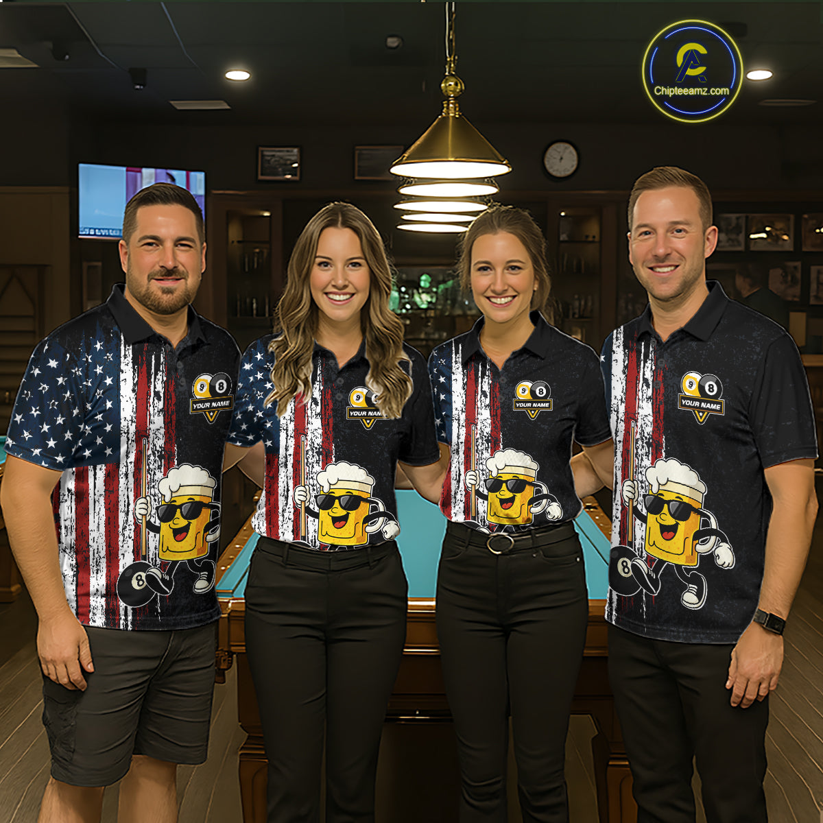 American Flag 8 Ball & 9 Ball Pool Funny Beer Billiard Shirt For Men Custom Billiard Team Jersey TDM5637
