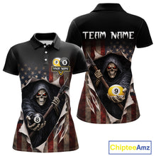 Load image into Gallery viewer, Grim Reaper 8 Ball &amp; 9 Ball Pool American Flag Billiard Shirt For Women Custom Billiard Team Jersey TDM5638