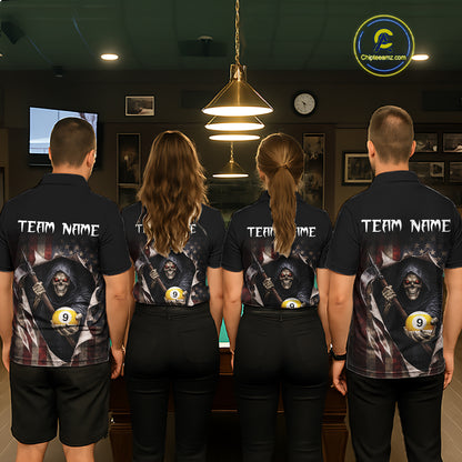 Grim Reaper 8 Ball & 9 Ball Pool American Flag Billiard Shirt For Men Custom Billiard Team Jersey TDM5638
