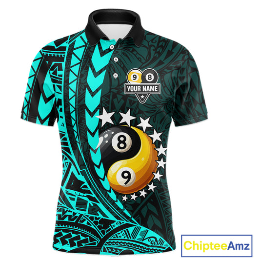 Custom Turquoise Tribal 8 Ball & 9 Ball Yin-Yang Billiard Shirt For Men, Funny Pool Team Jersey TDM5844