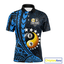 Load image into Gallery viewer, Custom Blue Tribal 8 Ball &amp; 9 Ball Yin And Yang Billiard Shirt For Men, Funny Pool Team Jersey TDM5845