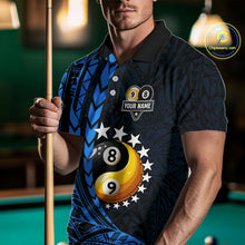 Load image into Gallery viewer, Custom Blue Tribal 8 Ball &amp; 9 Ball Yin And Yang Billiard Shirt For Men, Funny Pool Team Jersey TDM5845