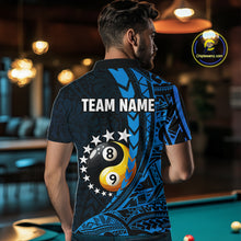 Load image into Gallery viewer, Custom Blue Tribal 8 Ball &amp; 9 Ball Yin And Yang Billiard Shirt For Men, Funny Pool Team Jersey TDM5845