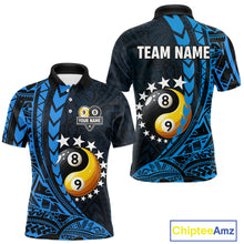 Load image into Gallery viewer, Custom Blue Tribal 8 Ball &amp; 9 Ball Yin And Yang Billiard Shirt For Men, Funny Pool Team Jersey TDM5845
