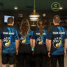 Load image into Gallery viewer, Custom Blue Tribal 8 Ball &amp; 9 Ball Yin And Yang Billiard Shirt For Men, Funny Pool Team Jersey TDM5845
