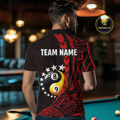 Custom Red Tribal 8 Ball & 9 Ball Yin And Yang Billiard Shirt For Men, Funny Pool Team Jersey TDM5846