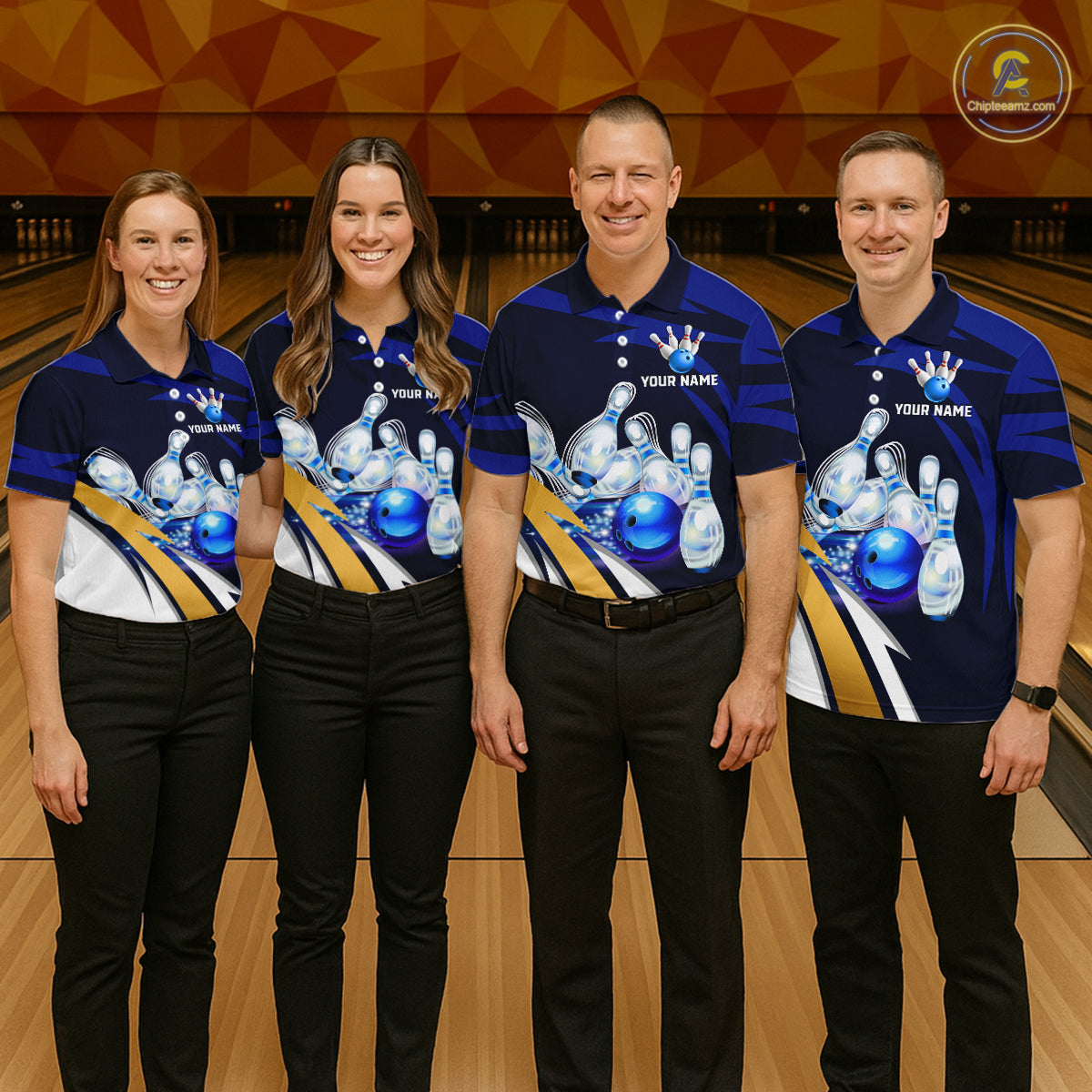 Personalized Blue Strike Ball Bowling Shirt For Women Custom Team Bowling Jersey Polo & 1/4 Zip TDM6243