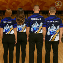 Load image into Gallery viewer, Personalized Blue Strike Ball Bowling Shirt For Women Custom Team Bowling Jersey Polo &amp; 1/4 Zip TDM6243