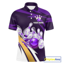 Load image into Gallery viewer, Personalized Purple Strike Ball Bowling Shirt For Men Custom Team Bowling Jersey Polo &amp; 1/4 Zip TDM6245