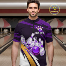 Load image into Gallery viewer, Personalized Purple Strike Ball Bowling Shirt For Men Custom Team Bowling Jersey Polo &amp; 1/4 Zip TDM6245