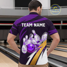 Load image into Gallery viewer, Personalized Purple Strike Ball Bowling Shirt For Men Custom Team Bowling Jersey Polo &amp; 1/4 Zip TDM6245