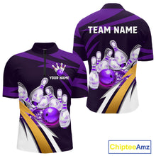 Load image into Gallery viewer, Personalized Purple Strike Ball Bowling Shirt For Men Custom Team Bowling Jersey Polo &amp; 1/4 Zip TDM6245
