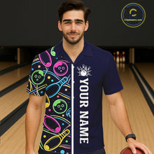 Load image into Gallery viewer, Personalized Funny Neon Bowling Hawaiian Shirt For Women, Retro Bowling Team Jersey Outfit | Navy Blue TDM6460