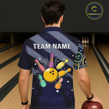 Load image into Gallery viewer, Personalized Funny Neon Bowling Hawaiian Shirt For Women, Retro Bowling Team Jersey Outfit | Navy Blue TDM6460