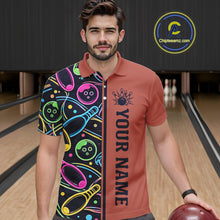 Load image into Gallery viewer, Personalized Funny Neon Bowling Shirt For Men, Retro Bowling Team Jersey Polo &amp; 1/4 Zip | Orange TDM6462