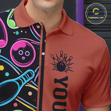 Load image into Gallery viewer, Personalized Funny Neon Bowling Shirt For Men, Retro Bowling Team Jersey Polo &amp; 1/4 Zip | Orange TDM6462