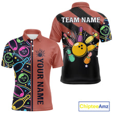 Load image into Gallery viewer, Personalized Funny Neon Bowling Shirt For Men, Retro Bowling Team Jersey Polo &amp; 1/4 Zip | Orange TDM6462