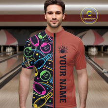 Load image into Gallery viewer, Personalized Funny Neon Bowling Shirt For Men, Retro Bowling Team Jersey Polo &amp; 1/4 Zip | Orange TDM6462