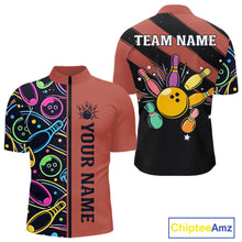 Load image into Gallery viewer, Personalized Funny Neon Bowling Shirt For Men, Retro Bowling Team Jersey Polo &amp; 1/4 Zip | Orange TDM6462