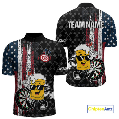 Funny Beer Grunge American Flag Darts Shirt For Men Custom Patriotic Darts Team Jersey TDM5364