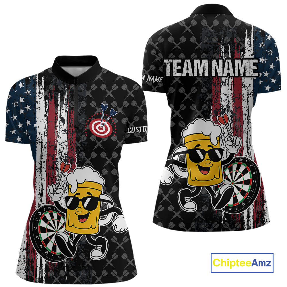 Funny Beer Grunge American Flag Darts Shirt For Women Custom Patriotic Darts Team Jersey TDM5364