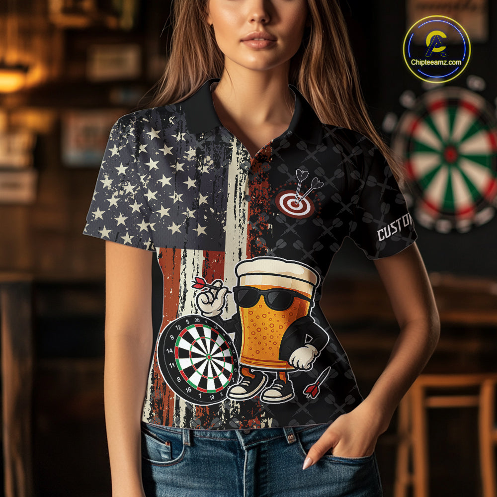 Funny Beer Vintage American Flag Darts Shirt For Women Custom Patriotic Darts Team Jersey TDM5365