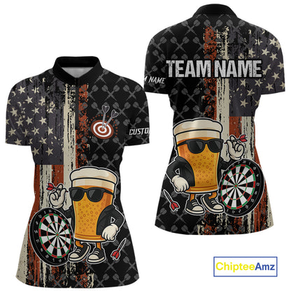 Funny Beer Vintage American Flag Darts Shirt For Women Custom Patriotic Darts Team Jersey TDM5365