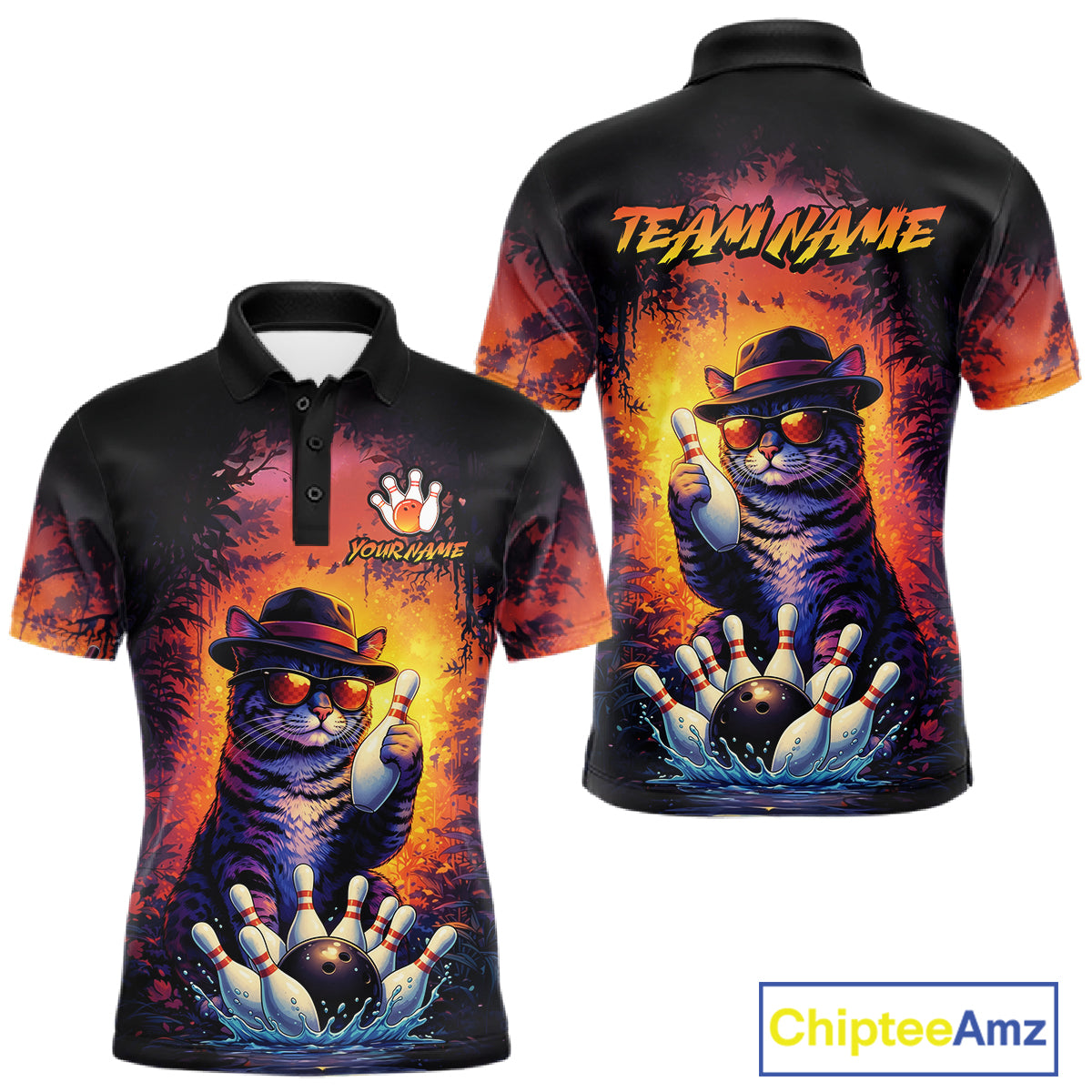 Personalized Vintage Funny Cat Bowling Shirt For Men Custom Bowling Jersey Team Polo & 1/4 Zip TDM5861