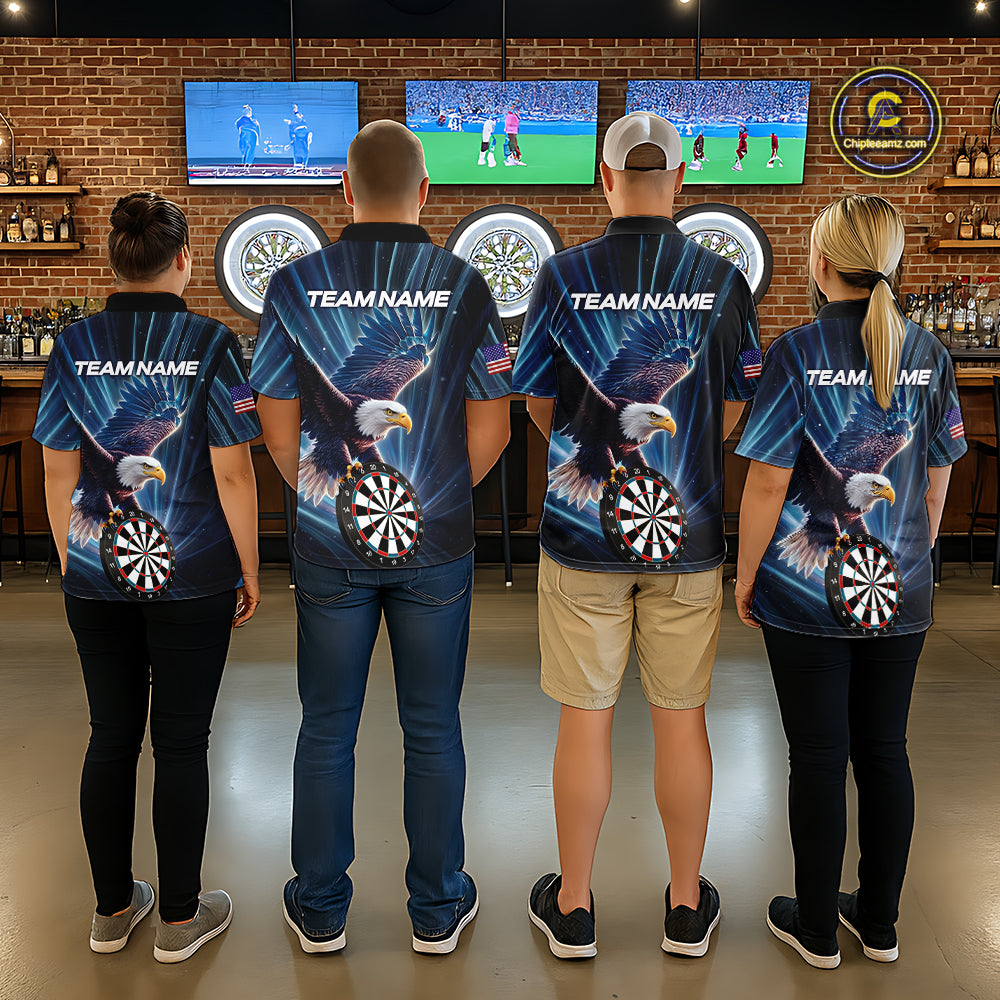 Personalized Eagle Lightning Blue Darts Shirt For Men Custom Darts Jersey Team Polo & 1/4 Zip TDM5376