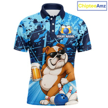 Load image into Gallery viewer, Blue Funny Bulldog Bowling Beer Polo &amp; 1/4 Zip Shirts For Men Custom Bowling Team Jersey TDM6473