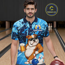Load image into Gallery viewer, Blue Funny Bulldog Bowling Beer Polo &amp; 1/4 Zip Shirts For Men Custom Bowling Team Jersey TDM6473