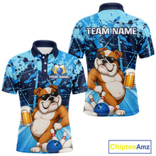 Load image into Gallery viewer, Blue Funny Bulldog Bowling Beer Polo &amp; 1/4 Zip Shirts For Men Custom Bowling Team Jersey TDM6473