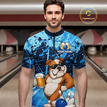 Load image into Gallery viewer, Blue Funny Bulldog Bowling Beer Polo &amp; 1/4 Zip Shirts For Men Custom Bowling Team Jersey TDM6473
