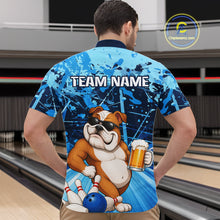 Load image into Gallery viewer, Blue Funny Bulldog Bowling Beer Polo &amp; 1/4 Zip Shirts For Men Custom Bowling Team Jersey TDM6473