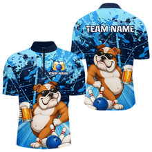 Load image into Gallery viewer, Blue Funny Bulldog Bowling Beer Polo &amp; 1/4 Zip Shirts For Men Custom Bowling Team Jersey TDM6473