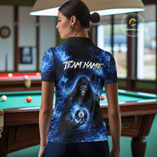 Load image into Gallery viewer, Blue Grim Reaper Butterfly Billiard Shirt For Women Custom 8 Ball Pool Team Jersey Polo &amp; 1/4 Zip TDM6299