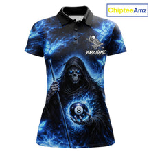 Load image into Gallery viewer, Blue Grim Reaper Butterfly Billiard Shirt For Women Custom 8 Ball Pool Team Jersey Polo &amp; 1/4 Zip TDM6299