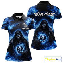 Load image into Gallery viewer, Blue Grim Reaper Butterfly Billiard Shirt For Women Custom 8 Ball Pool Team Jersey Polo &amp; 1/4 Zip TDM6299