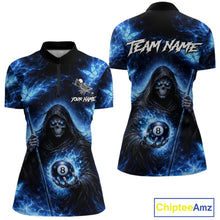 Load image into Gallery viewer, Blue Grim Reaper Butterfly Billiard Shirt For Women Custom 8 Ball Pool Team Jersey Polo &amp; 1/4 Zip TDM6299