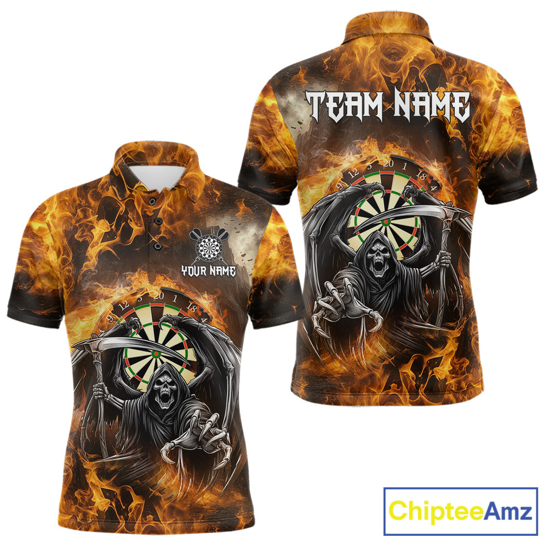 Personalized Orange Flaming Grim Reaper Darts Shirt For Men Custom Fire Darts Team Jersey TDM4974