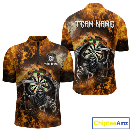 Personalized Orange Flaming Grim Reaper Darts Shirt For Men Custom Fire Darts Team Jersey TDM4974