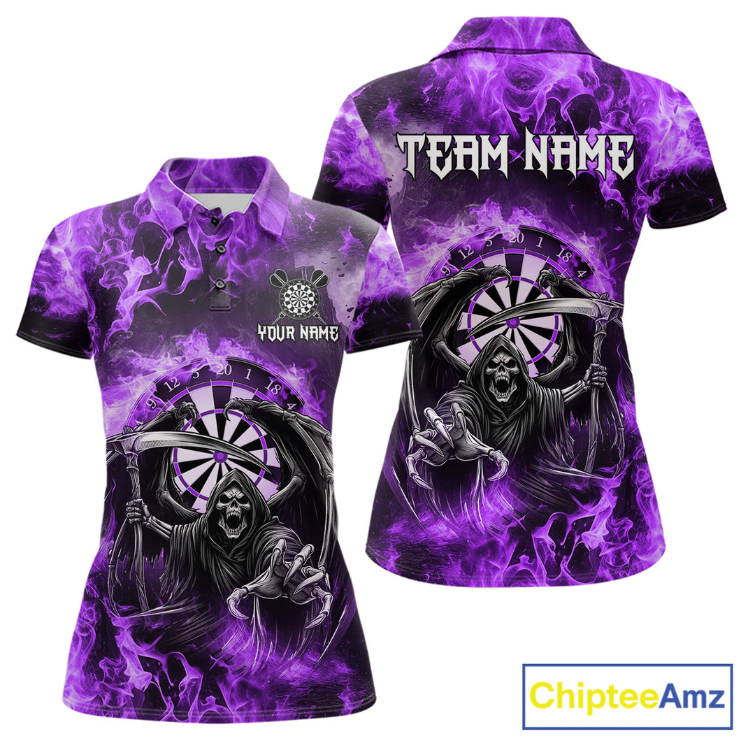 Personalized Purple Flaming Grim Reaper Darts Shirt For Women Custom Fire Darts Team Jersey TDM4976