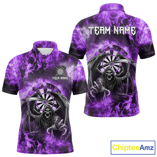 Personalized Purple Flaming Grim Reaper Darts Shirt For Men Custom Fire Darts Team Jersey TDM4976