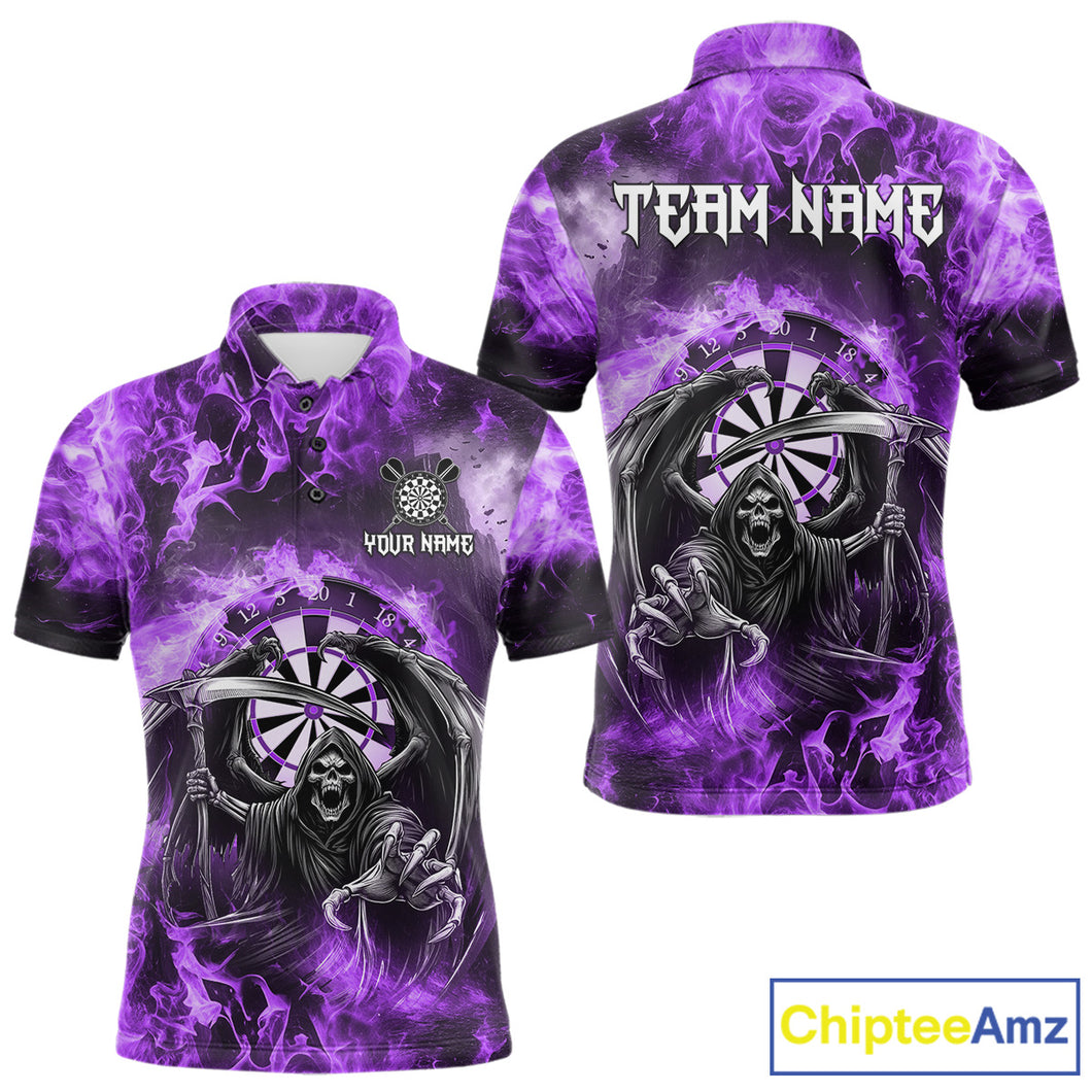 Personalized Purple Flaming Grim Reaper Darts Shirt For Men Custom Fire Darts Team Jersey TDM4976