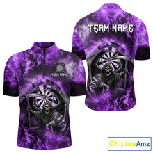 Load image into Gallery viewer, Personalized Purple Flaming Grim Reaper Darts Shirt For Men Custom Fire Darts Team Jersey TDM4976