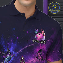 Load image into Gallery viewer, Pink And Purple Butterfly Bowling Shirt For Men Custom Glowing Bowling Jersey Polo &amp; 1/4 Zip TDM6320