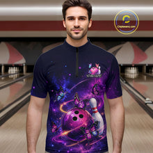 Load image into Gallery viewer, Pink And Purple Butterfly Bowling Shirt For Men Custom Glowing Bowling Jersey Polo &amp; 1/4 Zip TDM6320