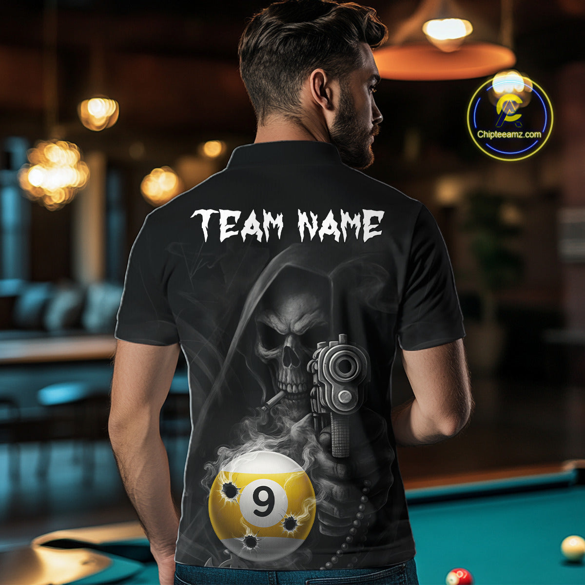 Custom Grim Reaper 8 Ball & 9 Ball Smoke Billiard Shirt For Men, Pool Team Jersey Polo & 1/4 Zip TDM6496