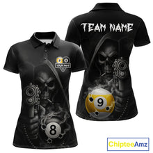 Load image into Gallery viewer, Custom Grim Reaper 8 Ball &amp; 9 Ball Smoke Billiard Shirt For Women, Pool Team Jersey Polo &amp; 1/4 Zip TDM6496