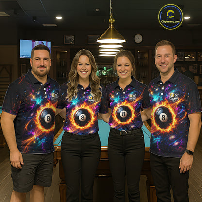 Personalized Galaxy Fire 8 Ball 9 Ball Billiard Shirt For Women, Pool Team Jersey Polo & Quarter Zip TDM7235